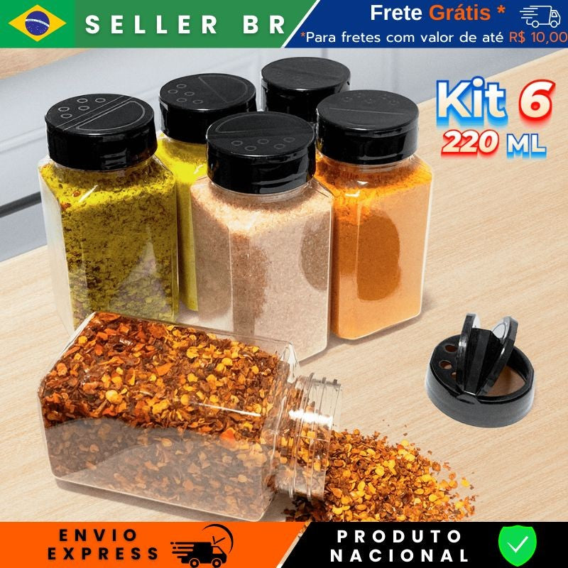 Kit 6 Potes Tempero Tampa Dosadora Duplas 220ml Tempero e Especiarias