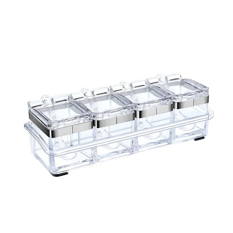 Porta Tempero Condimentos Organizador 4 Potes com Colher Destinatário Sal, Açúca