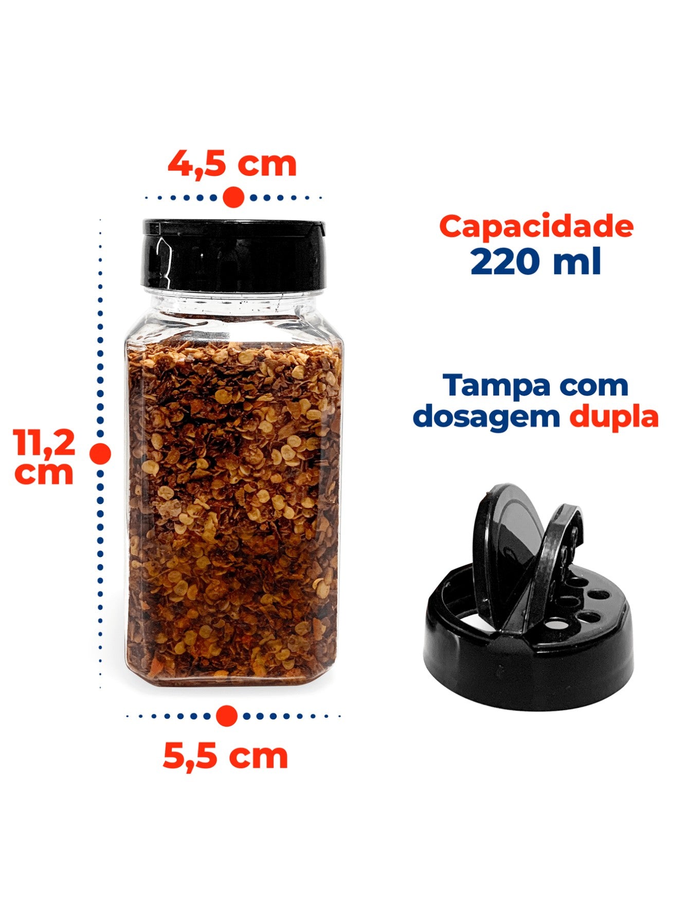Kit 6 Potes Tempero Tampa Dosadora Duplas 220ml Tempero e Especiarias