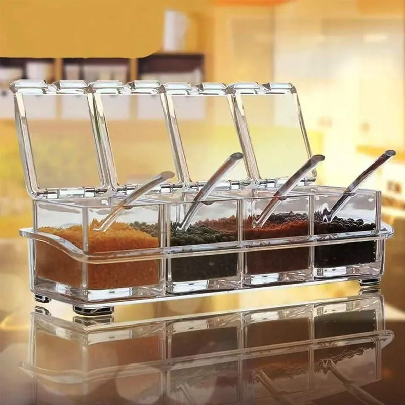 Porta Tempero Condimentos Organizador 4 Potes com Colher Destinatário Sal, Açúca