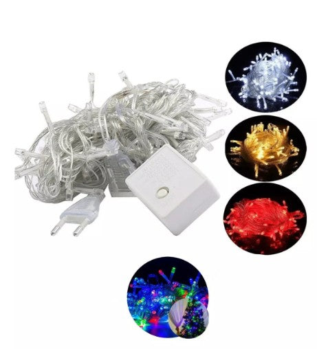 Cordão de Luz Natal Pisca Pisca 100 Led 9m 8 Funções Fio Transparente - Neverdie