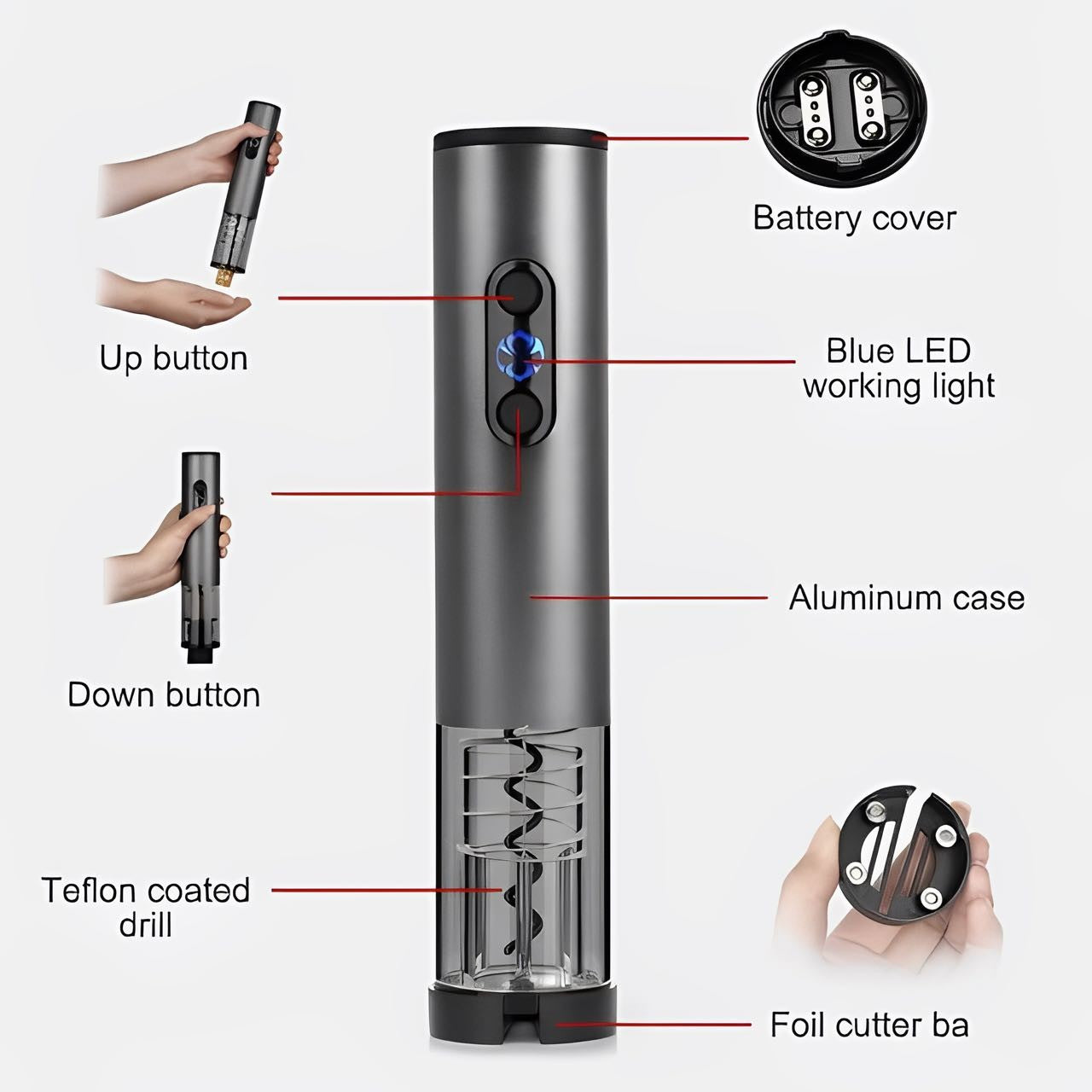 Abridor Elétrico De Vinho Garrafa - Saca Rolha Automático