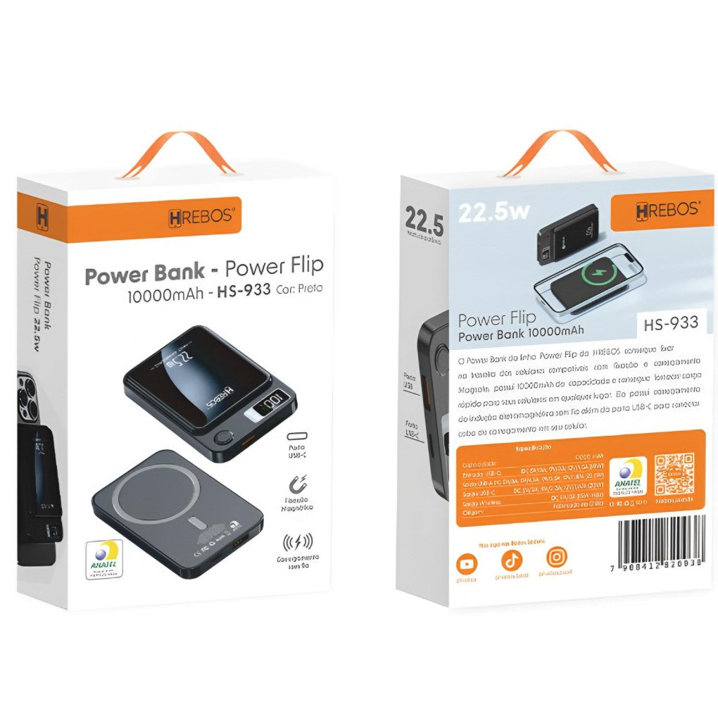 Carregador Portátil Power Bank Indução 10000mAh 22.5W Hrebos PB-933